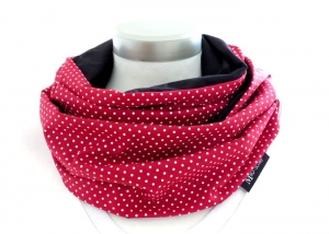 Milo-Schaly Loop Schal Damen Baumwolle Punkte rot weiß Loopschal Wendeschal - Handarbeit kaufen