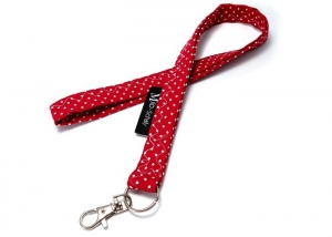 Milo-Schaly Schlüsselband lang mit Karabiner Punkte rot weiß Schlüsselanhänger   - Handarbeit kaufen
