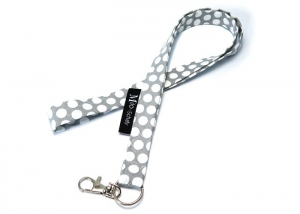 Milo-Schaly Schlüsselband lang mit Karabiner weiß grau big dots Schlüsselanhänger Tupfen