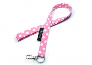 Milo-Schaly Schlüsselband lang mit Karabiner Punkte Schlüsselanhänger Tupfen rosa weiß