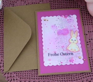 Osterkarte Grußkarte Frohe Ostern handgefertigt pink Einzelstück