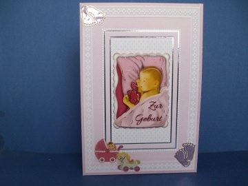 Glückwunschkarte zur Geburt eines Mädchens in rosa - Handarbeit kaufen