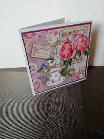 Geburtstagskarte zum 60. für eine Frau in rosatönen mit Blumen - Handarbeit kaufen