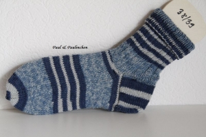 Socken handgestrickt, Größe 38/39, Artikel 4317, Fb.: blau, bei Paul & Paulinchen  