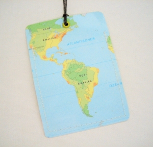 Kofferanhänger SÜDAMERIKA ♥ Brasilien Landkarte *upcycling*  - Handarbeit kaufen