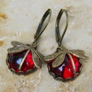 Ohrringe Libellen rot handgefertigt Vintage Stil Bronze Messing kaufen 4339.180922.165800_fotojet-6