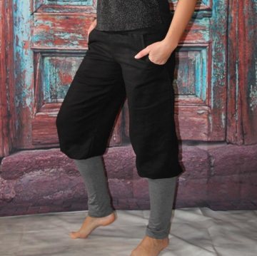 Knickerbocker Pumphose schwarze Leinenhose mit Stulpen Hose - Handarbeit kaufen