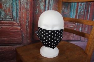Mundbedeckung Maske Mundmaske Mund-  und Nasenbedeckung schwarz weiß Sterne