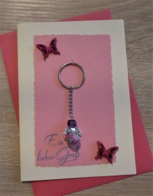 Schlüsselanhänger Engel inkl. Grußkarte und Briefumschlag rosa/pink/cremeweiß) - Handarbeit kaufen