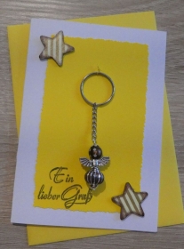 Schlüsselanhänger Engel inkl. Grußkarte und Briefumschlag (gelb/weiß/braun) - Handarbeit kaufen