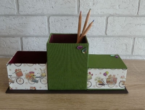 handgefertigter Schreibtischorganizer - Fahrrad (braun, grün, dunkelrot, beige) - Handarbeit kaufen