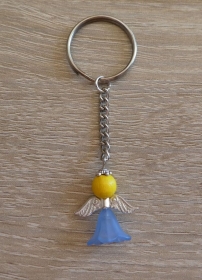 Handgefertigter Schlüsselanhänger mit Metallflügeln - blau-gelb - Handarbeit kaufen