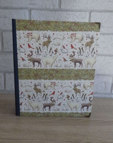 Handgefertigtes Ringbuch für DIN A5 aus Pappe, Papier und Buchleinen mit Metallecken - Tiere, Winter, Weihnachten - Handarbeit kaufen