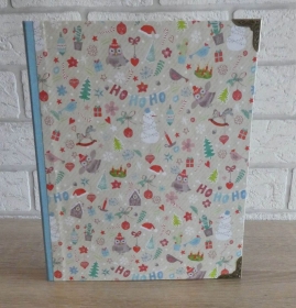 Handgefertigtes Ringbuch für DIN A5 aus Pappe, Papier und Buchleinen mit Metallecken - Eulen, Weihnachten