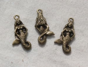3x Anhänger Meerjungfrau Antik Bronzefarben   - Handarbeit kaufen