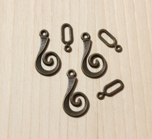 3x Knebelverschluss Antik Bronzefarben Wirbel  - Handarbeit kaufen