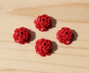 4x Lotus Blüten Perlen Zinnober 15x10 mm Rot - Handarbeit kaufen