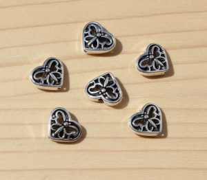 6x Metall Perlen Herz Schmetterling 10x12mm Antik Silber - Handarbeit kaufen