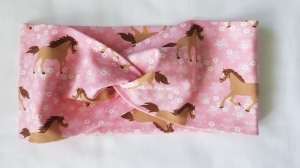 Stirnband Turbanhaarband rosa Pferde KU 50-56cm genäht Geschenk kaufen