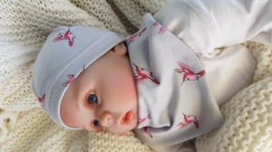 süßes Babyset Mütze und Tuch Kolibri grau pink genäht 0-3 Monate kaufen