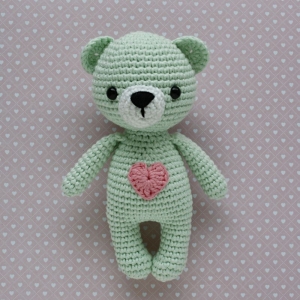 Häkeltier Teddy Bär Mini mintgrün aus Baumwolle  - Handarbeit kaufen