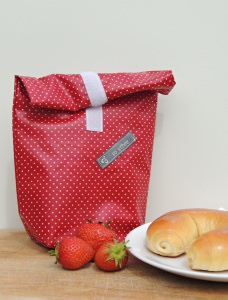 Lunchbag ★ Brotbeutel ★ aus beschichteter Baumwolle ★ White minidots on red