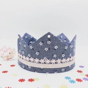 Geburtstagskrone, Krone, hellblau, geblümt, größenverstellbar, von Mausbär - Handarbeit kaufen