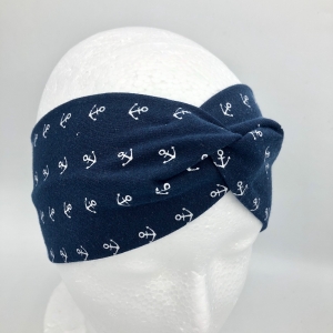 Stirnband, KU  54 - 57cm, Haarband, Bandeau, Boho-Stirnband, blau, Anker - Handarbeit kaufen