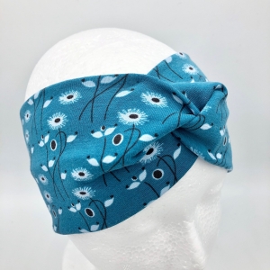 Stirnband, KU 54 - 57 cm, Haarband , Bandeau , Boho-Stirnband, petrol , Blumenranken - Handarbeit kaufen