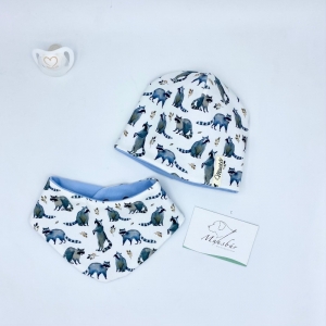 Mütze + Tuch , KU 34 - 38 cm , Neugeborenen Set, Waschbär, von Mausbär  - Handarbeit kaufen