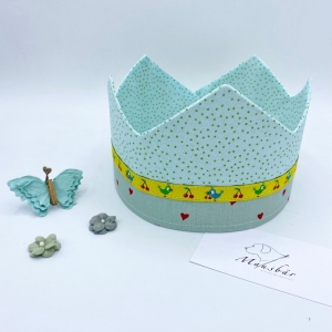 Geburtstagskrone, Krone, mint, für Mädchen und Jungen, größenverstellbar, von Mausbär - Handarbeit kaufen