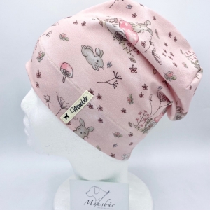 Beanie, KU 50 - 53 cm, Mütze, einlagig, rosa, Häschen von Mausbär  