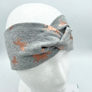 Stirnband, KU 50 - 53 cm, Haarband , Bandeau , Boho-Stirnband, grau, glitzer Einhorn, von Mausbär  - Handarbeit kaufen