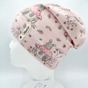 Beanie, KU 47 - 50 cm, Mütze, einlagig, rosa, Häschen, von Mausbär   - Handarbeit kaufen