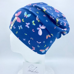 Beanie, KU 50 - 53 cm, Mütze, einlagig, blau, Schmetterling, von Mausbär   - Handarbeit kaufen