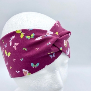 Stirnband, KU 54 - 57 cm, Haarband , Bandeau , Knoten Stirnband, Schmetterlinge, von Mausbär   - Handarbeit kaufen