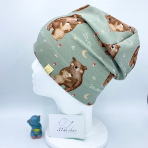 Beanie, KU 50 - 53 cm, Mütze, einlagig, kleiner Bär, von Mausbär   - Handarbeit kaufen