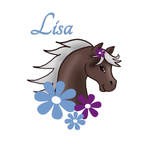 Türaufkleber | Pony - braun | Wandtattoo für Kinderzimmer mit Blumen und Wunschname