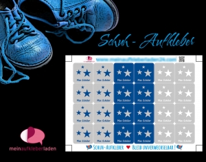 24 Schuhaufkleber | Sterne grau-blau + Schutzfolie - personalisierbar | Namensaufkleber, Schuhetiketten   - Handarbeit kaufen