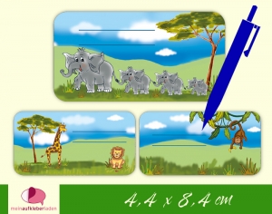 12 Heftaufkleber 4,4 x 8,4 cm | Tiere Afrikas | Schuletiketten zum selber beschriften  - Handarbeit kaufen