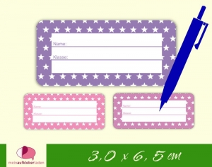 24 Heftaufkleber 3,0 x 6,5 cm | Sternchen lila rosa  | Schuletiketten zum selber beschriften - Handarbeit kaufen