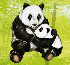 Kinderbordüre - selbstklebend | Pandabären im Bambuswald - Watercolor - 23 cm Höhe | Vlies Bordüre mit Strukturpapier-Optik, in Aquarellart  - Handarbeit kaufen