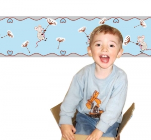 Kinderbordüre - selbstklebend | Maus mit Pusteblume - 18 cm Höhe | Vlies Bordüre mit niedlichen fliegenden Mäuschen - Handarbeit kaufen