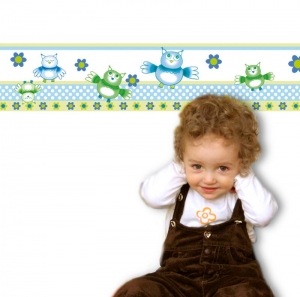 Kinderbordüre - selbstklebend | Little Uhu´s - 15 cm Höhe | Vlies Bordüre mit lustigen bunten Eulen - Handarbeit kaufen