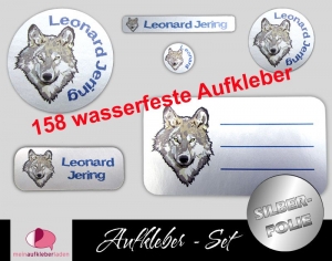 Schulaufkleberset Silberfolie | Wolf - 158 Aufkleber - personalisierbar | Namensaufkleber, Schuletiketten  - Handarbeit kaufen