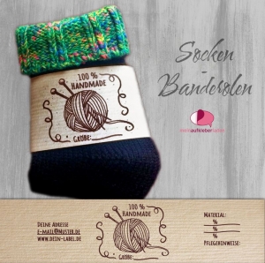 6 Sockenbanderolen: Handmade - braun - personalisierbar | mit transparente Klebepunkte - Handarbeit kaufen