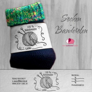 6 Sockenbanderolen: Handmade - grau - personalisierbar | mit transparente Klebepunkte  - Handarbeit kaufen