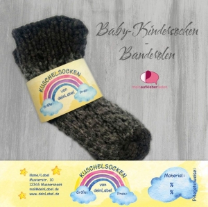 6 Baby - Sockenbanderolen: Kuschelsocken Regenbogen - gelb - personalisierbar | mit transparente Klebepunkte  - Handarbeit kaufen