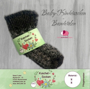 6 Baby - Sockenbanderolen: Kuschelsocken Herz - grün - personalisierbar | mit transparente Klebepunkte - Handarbeit kaufen