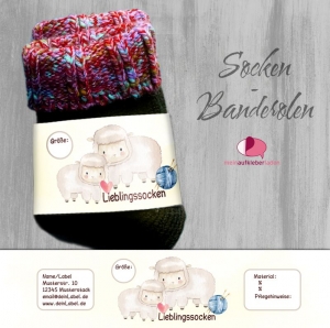 6 Sockenbanderolen: Lieblingssocken - Schäfchen - personalisierbar | mit transparente Klebepunkte - Handarbeit kaufen